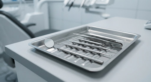 Peralatan dental kaca mulut dan scaler bersih