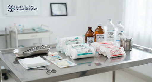 Kassa perban, antiseptik, dan plester perawatan luka