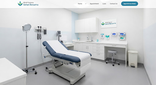 Ruang tunggu klinik modern dengan pencahayaan terang